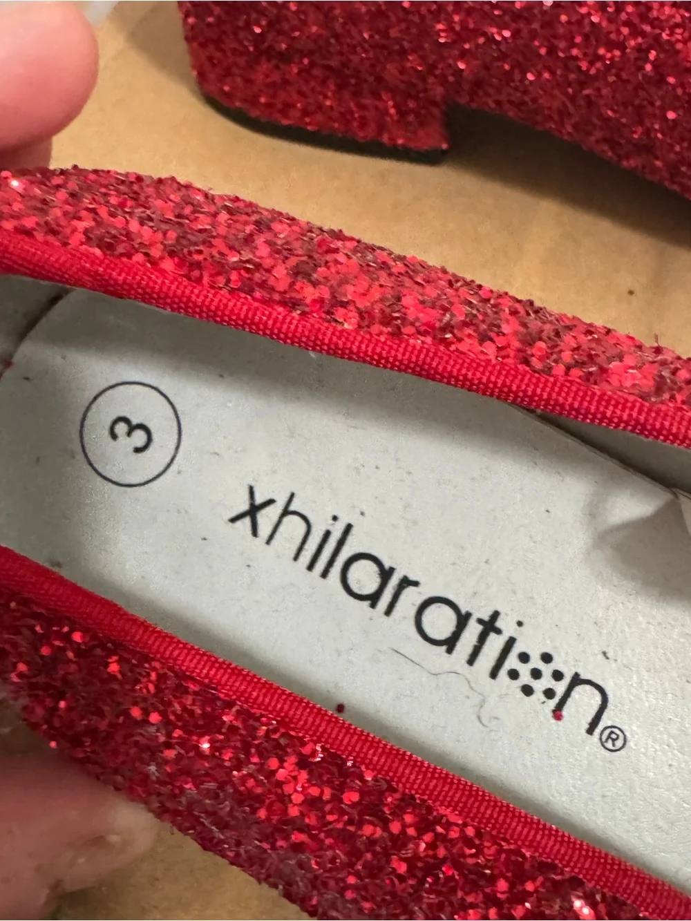NEW Xhilaration Ruby Red Glitter Block Heel Slipper Party Dress Shoes Size 3